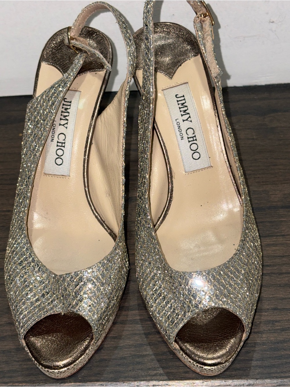 Jimmy Choo Women's Metallic Gold Open-Toe Slingback Heels